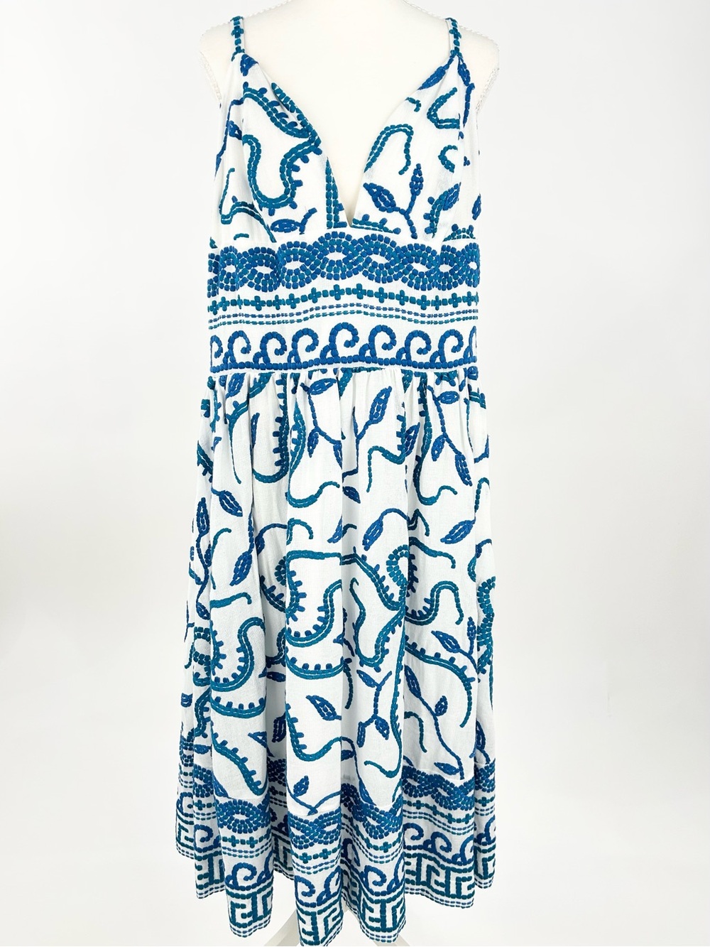 Maeve Anthropologie 20W Embroidered Blue White Maxi Dress Boho Resort